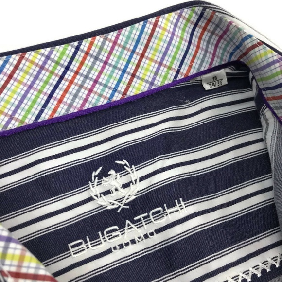 Bugatchi Uomo Striped Shirt 16 - 34/35 Flip Cuffs - Picture 8 of 8